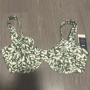 Abercrombie and Fitch White and Green Floral Bikini Top